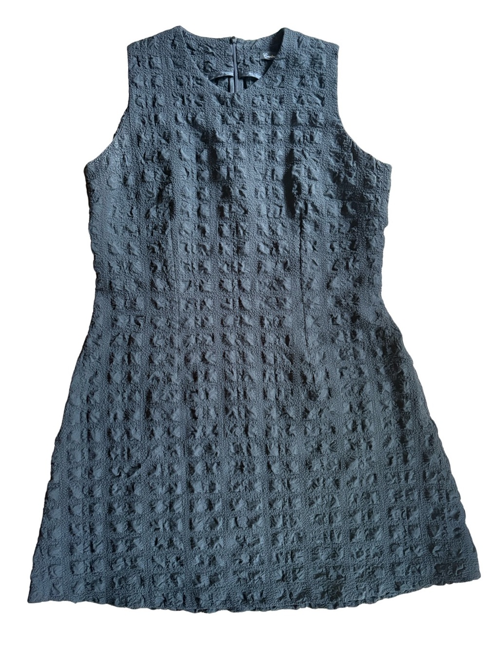 Courtney Washington Sleeveless Crinkle Textured Shift Dress in Black Medium